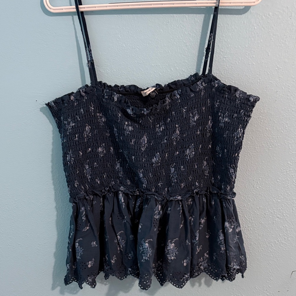 EUC American Eagle Floral Smocked Navy Blue Women's Top tube or strap XXL